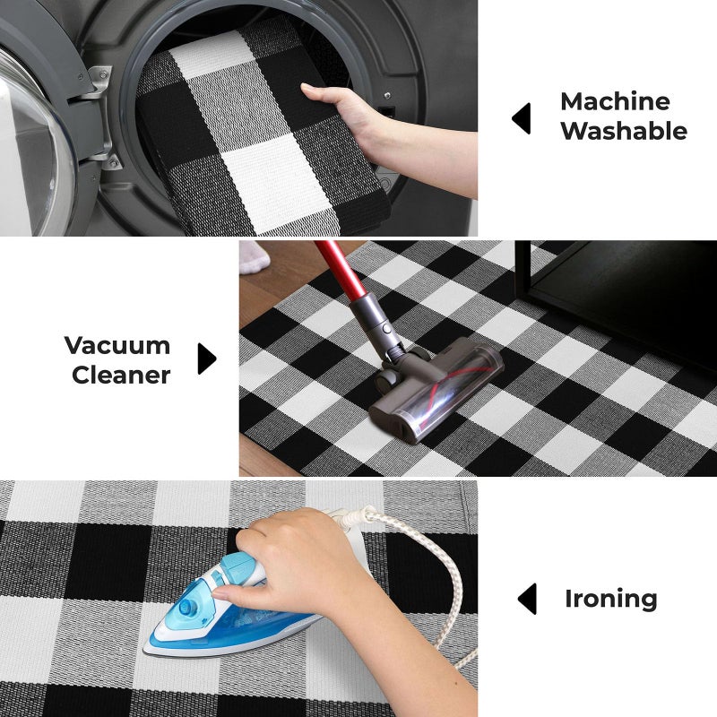 KOZYFLY Buffalo Plaid Area Rugs 3x5 Ft Black and White Checkered Rug Washable Front Door Mat Hand Woven Cotton Outdoor Rug Large Rug for Front Porch Kitchen Entryway Patio Bathroom - Image 3